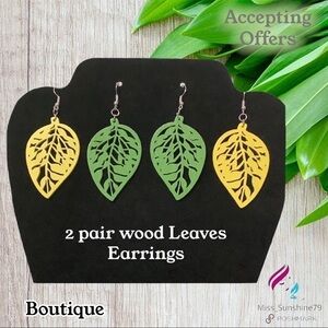 Boutique NEW - 2 pair wood cut out earrings Leaves